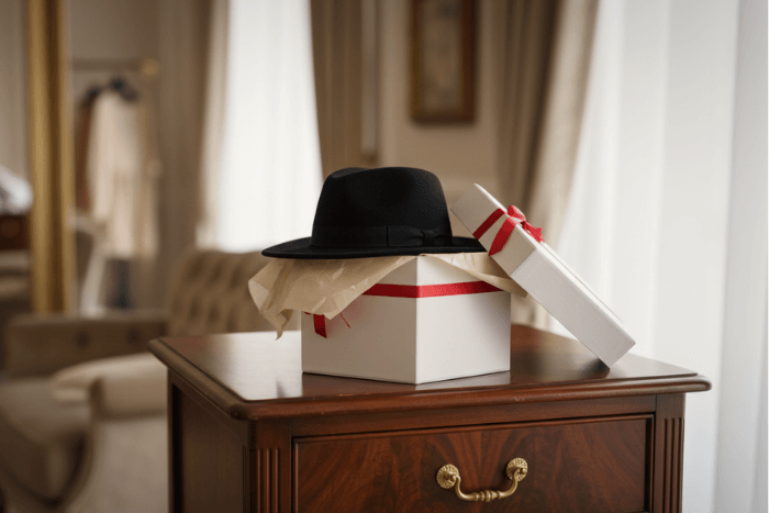 Hutschachtel auf Kleiderschrank